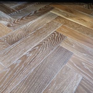 90mm x 14mm x 450mm Smoked White UV Oiled Herringbone Engineered Rustic Flooring 