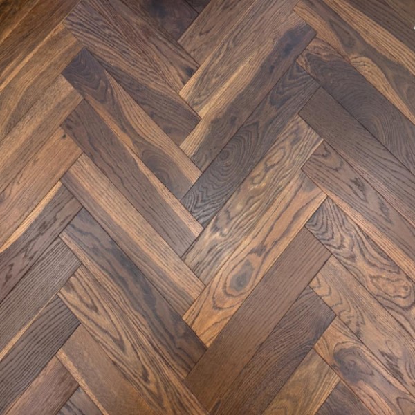 90mm x 10/3mm x 450mm Smoked Natural Brushed & UV Oiled Herringbone Engineered Rustic Flooring 
