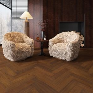 125mm x 14/3mm x 600mm Antique Brown Distressed Brushed & Oiled Herringbone Engineered Rustic Flooring 
