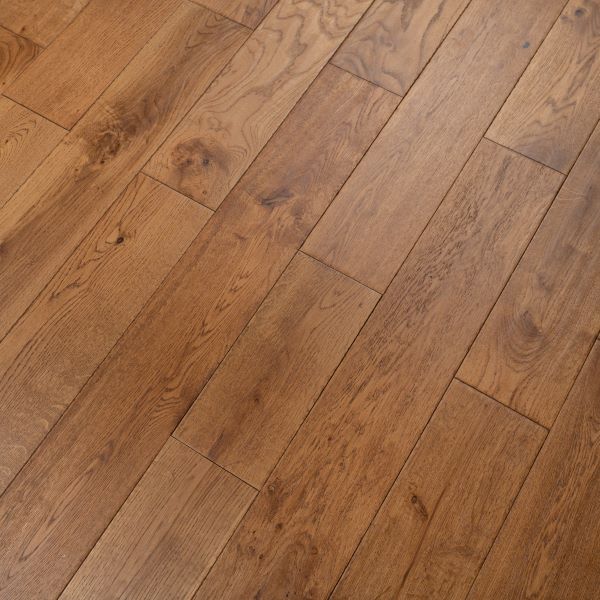 125mm x 18mm x random lengths Golden Handscraped Oak UV Oiled Rustic Grade Solid Wood Flooring 